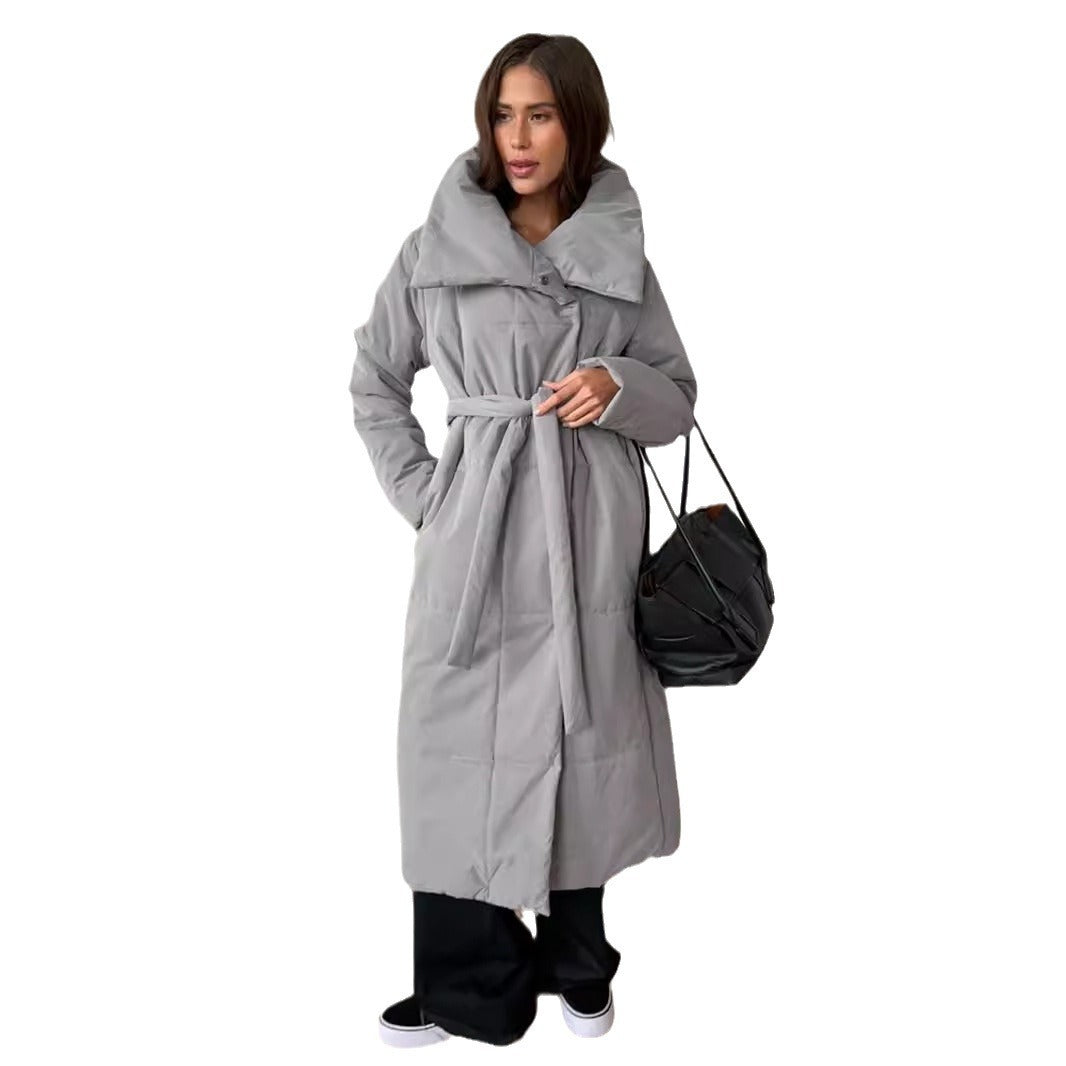 European And American Loose Leisure Warm Long Stand-up Collar Cotton Coat Jacket