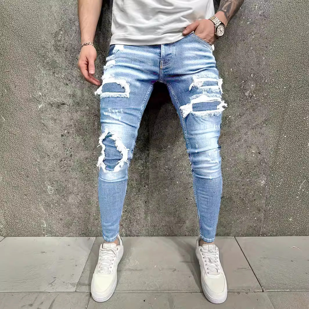 European And American Fashion Worn-out Patch Men's Jeans