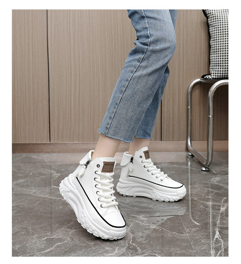 Round Toe Shoes Platform Height Increasing Casual Sneakers