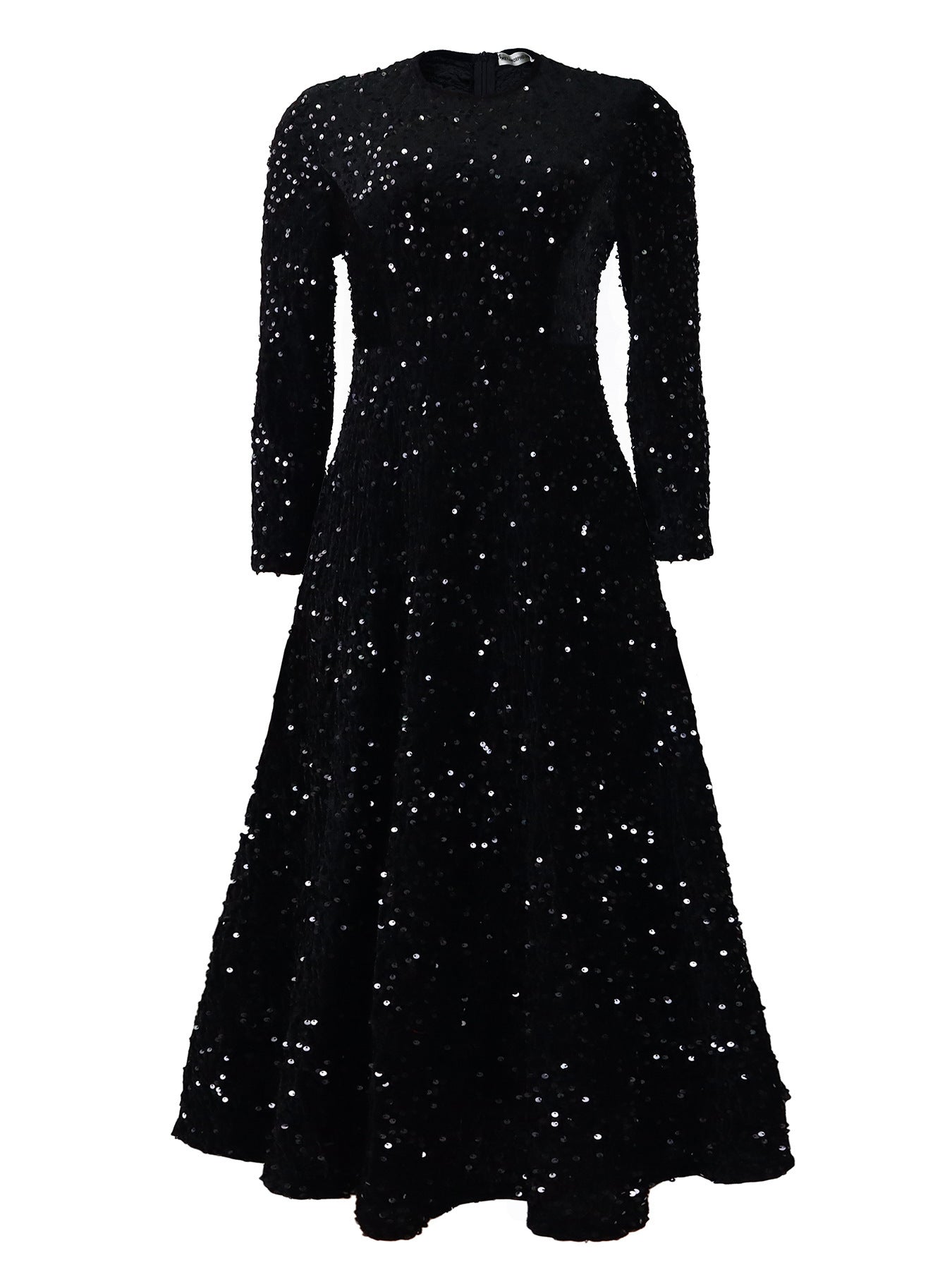 Women's Round Neck Long Sleeve Pure Color Sequins Mid-length Formal Dress