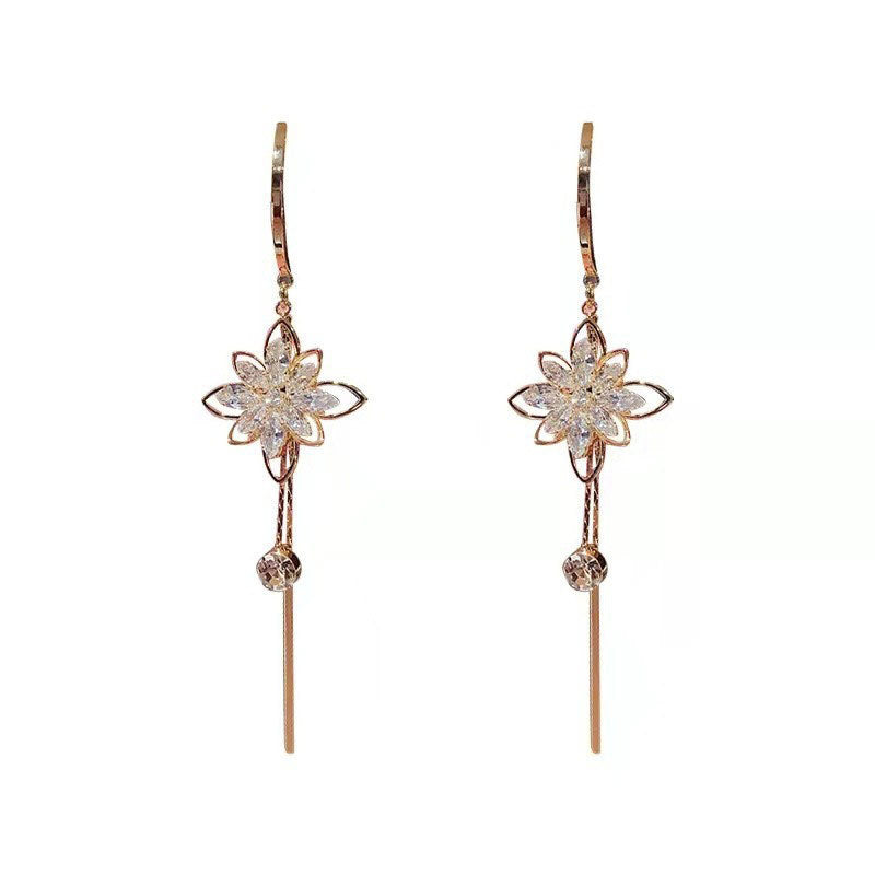 Stylish Flower Earrings Women's Tassel Imitation Crystal