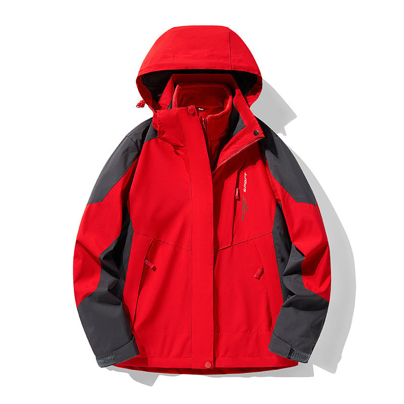 Three-in-one Removable Fleece-lined Thickened Waterproof Windproof Jacket Mountaineering