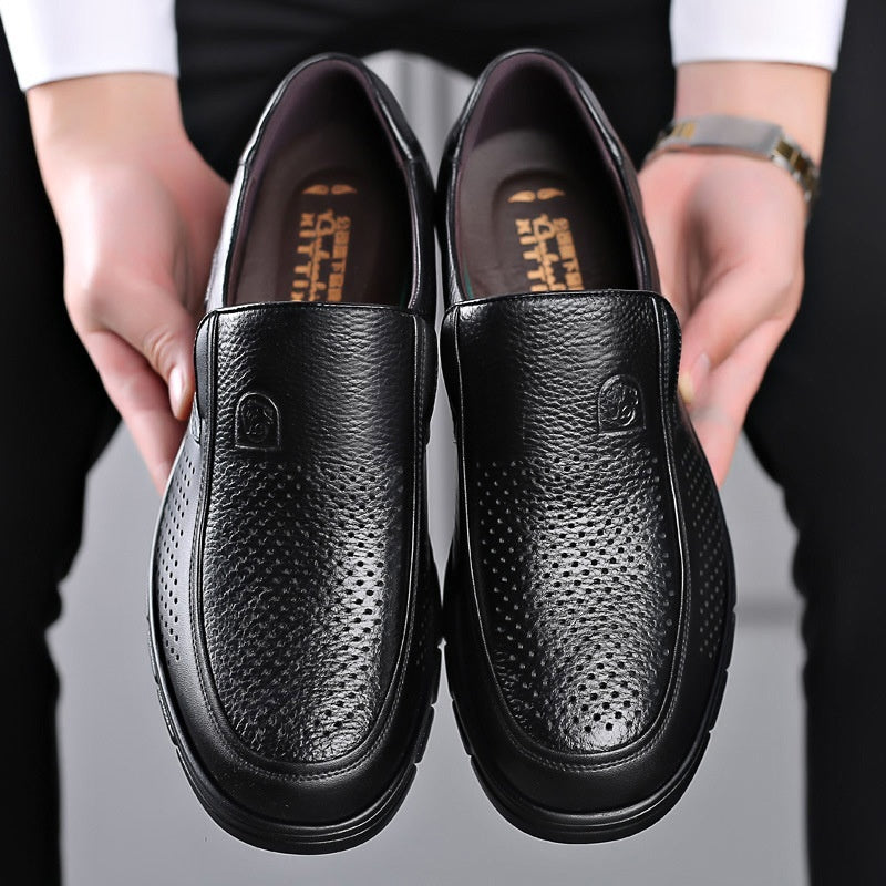 Men's Leather Soft Bottom Cutout Leather Shoes Breathable