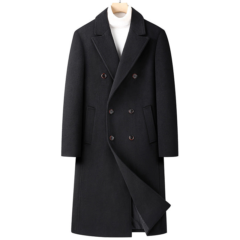 Autumn And Winter Woolen Coat Overknee Long Double Breasted Oblique Pocket