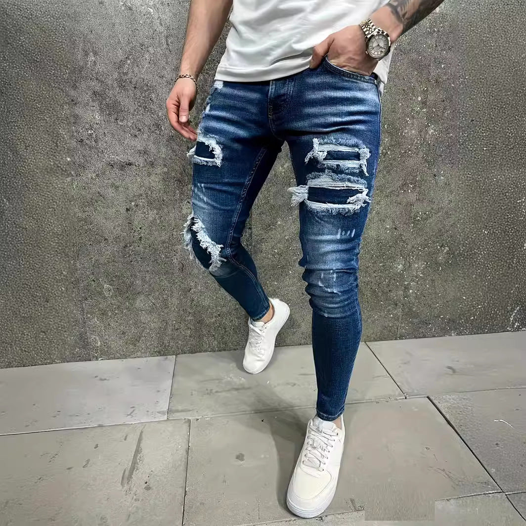 European And American Fashion Worn-out Patch Men's Jeans