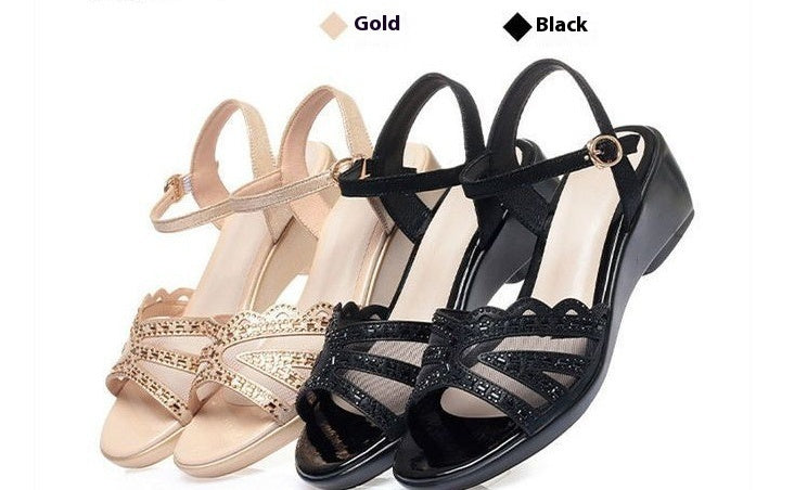 Women's Soft Leather Sandals Summer Hollow Mesh Peep Toe Shoes