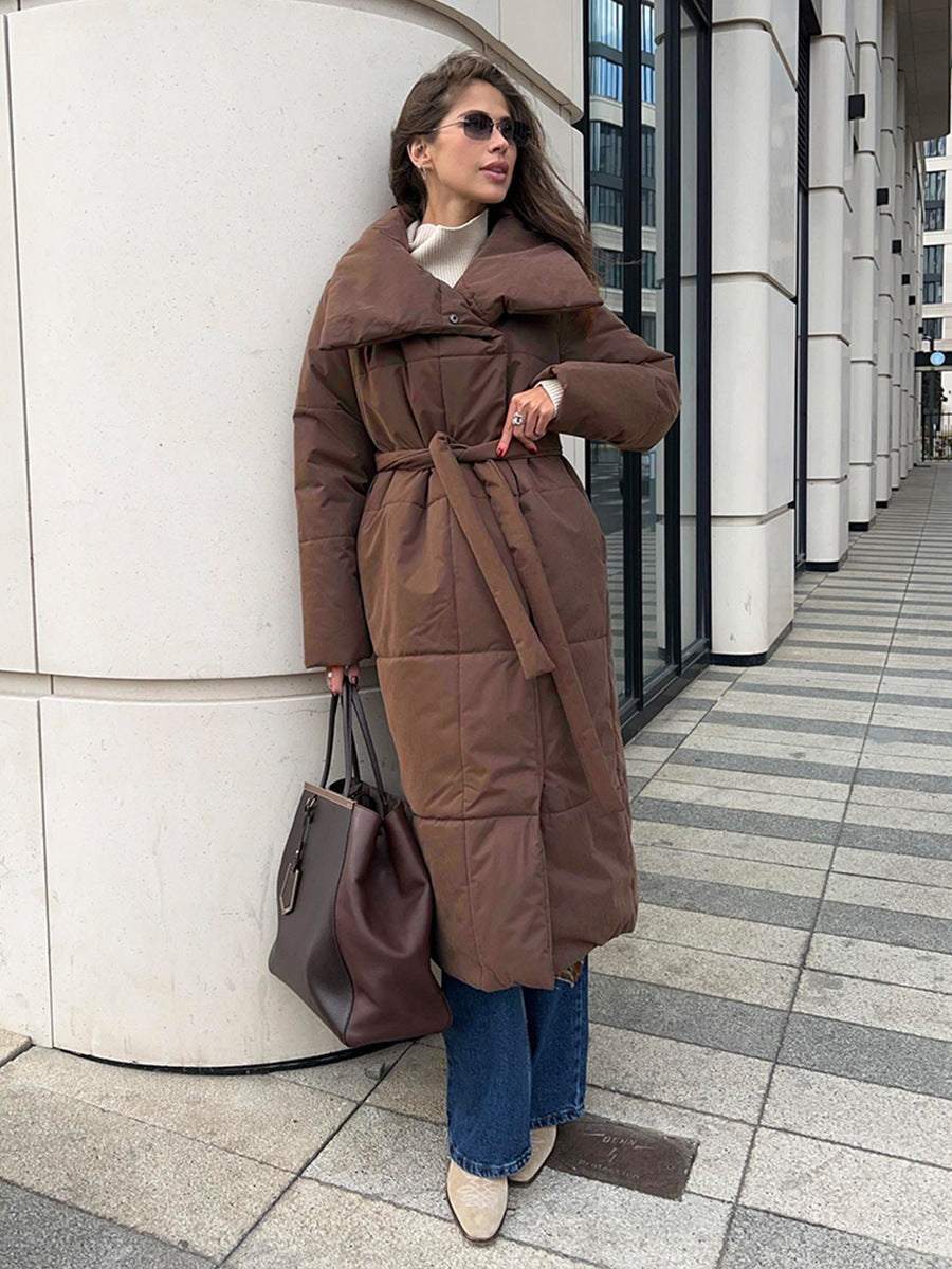 European And American Loose Leisure Warm Long Stand-up Collar Cotton Coat Jacket