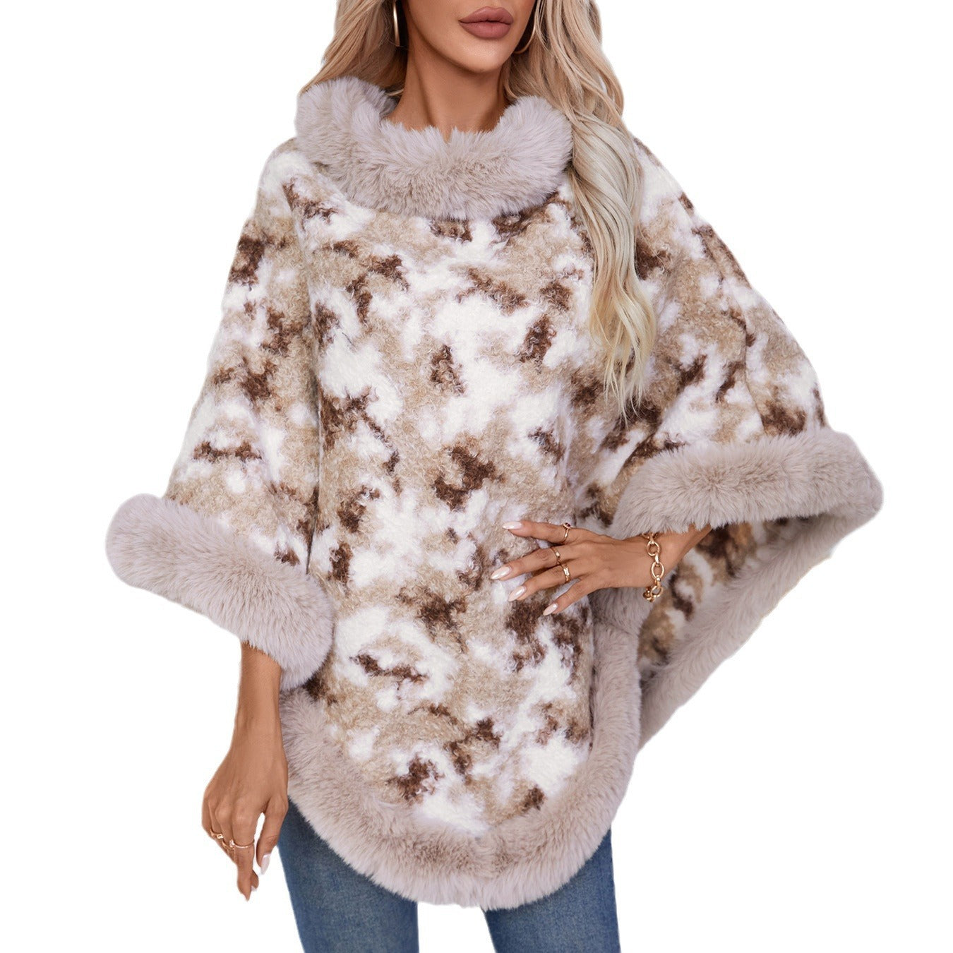 Pullover Contrast Color Leopard Print Knitted Cloak