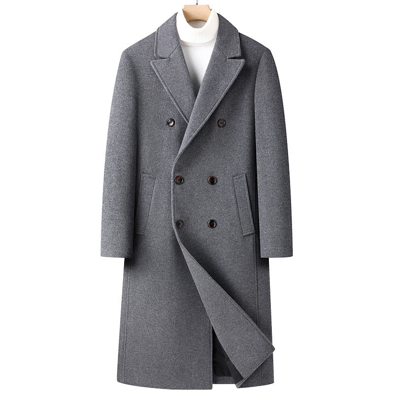 Autumn And Winter Woolen Coat Overknee Long Double Breasted Oblique Pocket