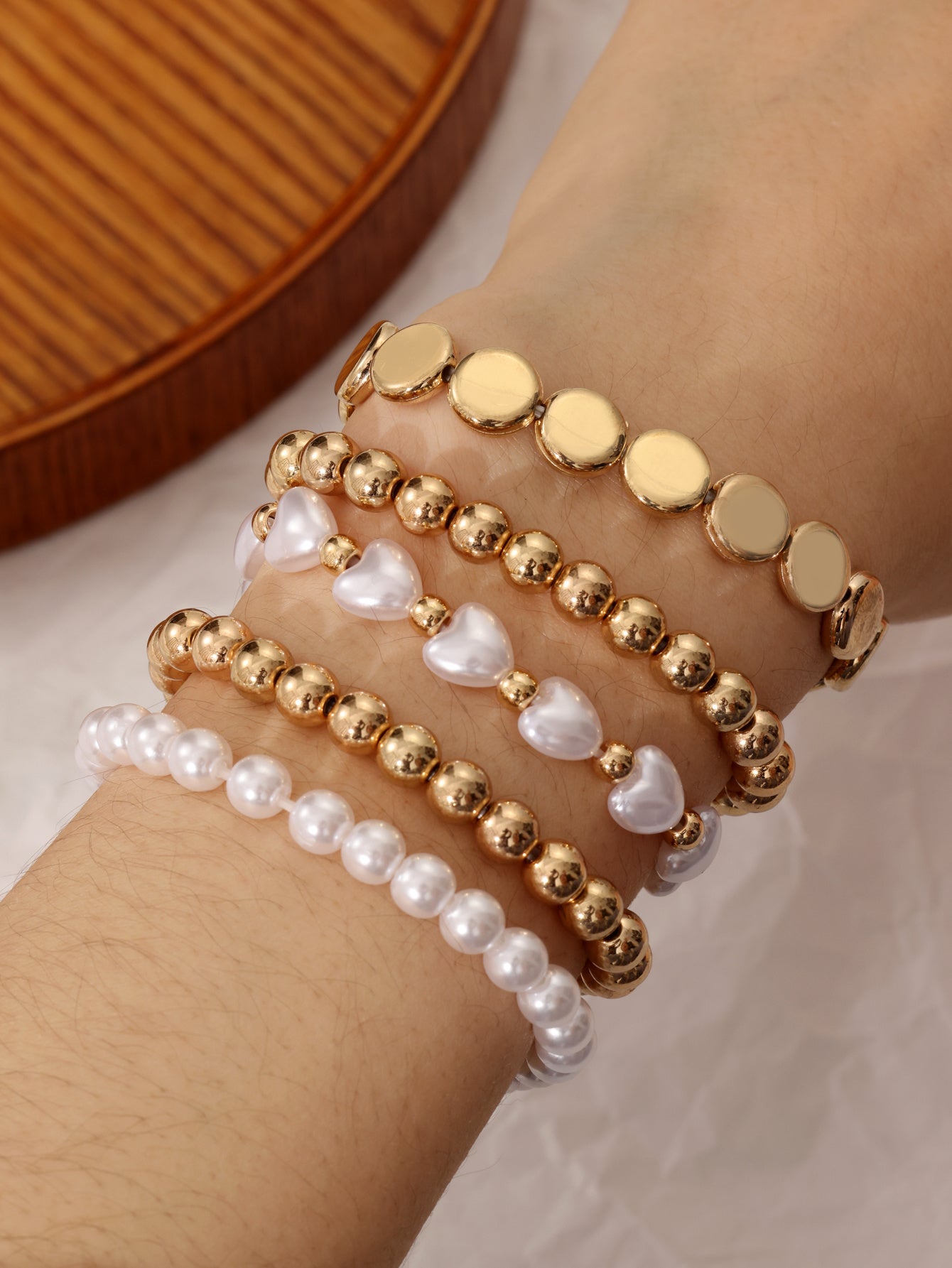 Minimalist And Niche Design Pearl Bracelet Set, Personalized And Trendy CCB Bead Multi-layer Bracelet Accessory