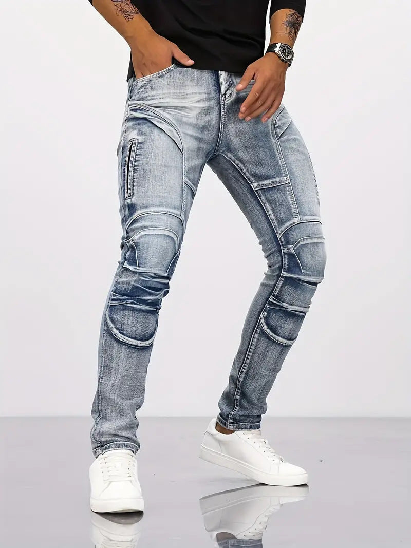 Retro Casual Stretch Motorcycle Jeans For Men