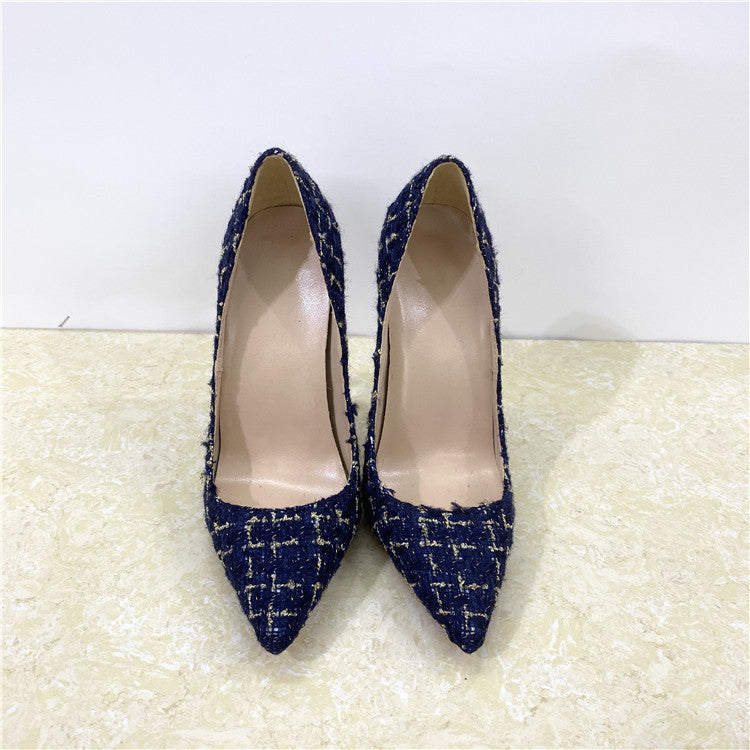 New Woven High Heel Shoes 12CM Pointed Stiletto Heel Shallow Mouth