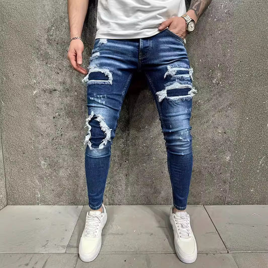 European And American Fashion Worn-out Patch Men's Jeans