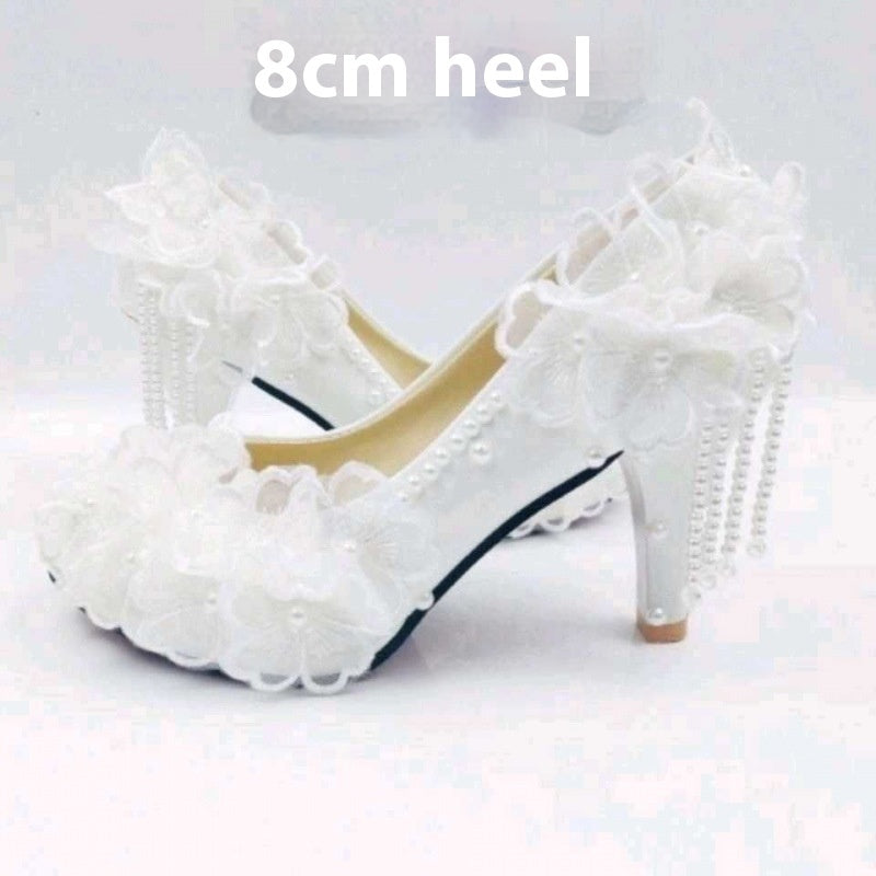 Male Lace High-heeled Shoes Korean Style, Flower Rhinestone Tassel Bride