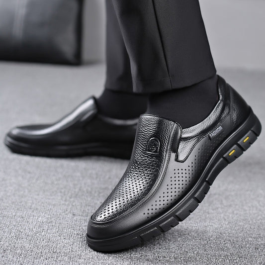 Men's Leather Soft Bottom Cutout Leather Shoes Breathable