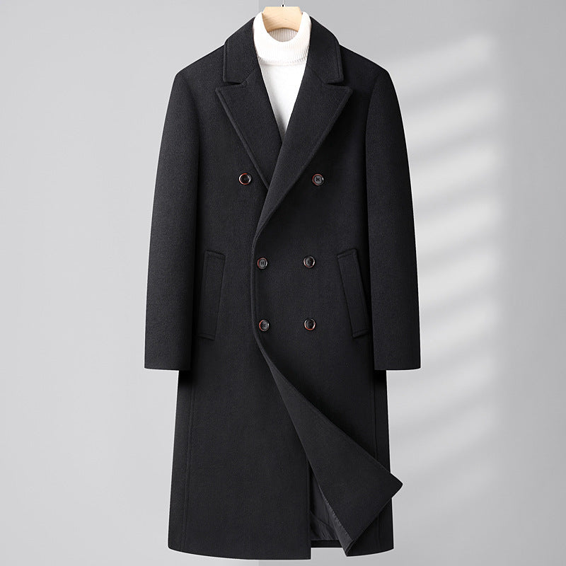 Autumn And Winter Woolen Coat Overknee Long Double Breasted Oblique Pocket